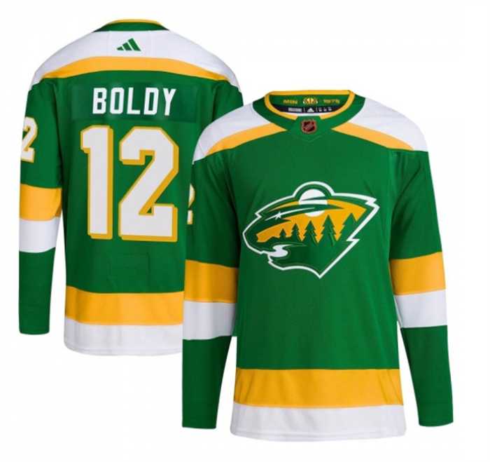 Mens Minnesota Wild #12 Matt Boldy Green 2022-23 Reverse Retro Stitched Jersey Dzhi->minnesota wilds->NHL Jersey